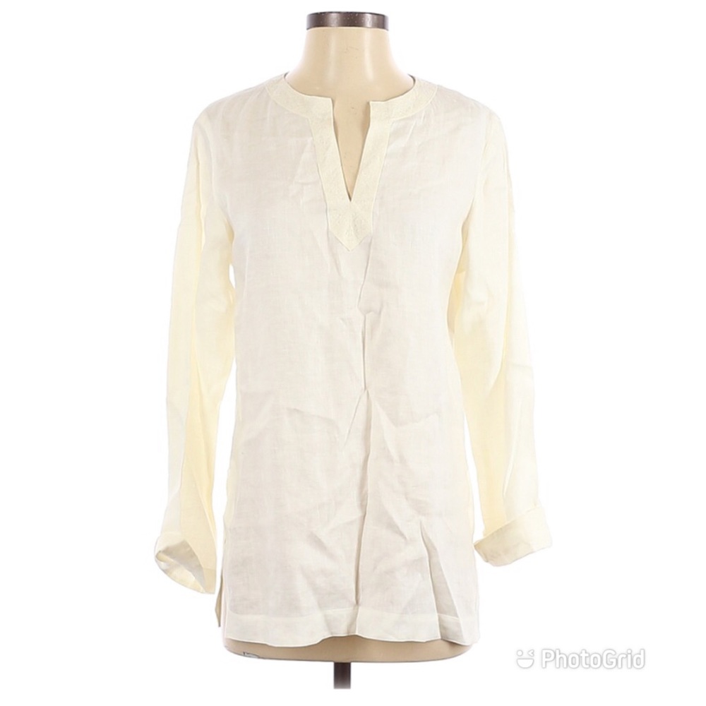 RALPH LAUREN Ivory Linen Tunic Top Embroidered